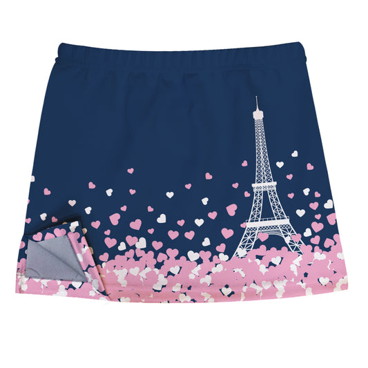 Eiffel Tower And Hearts Navy Skirt With Side Vents