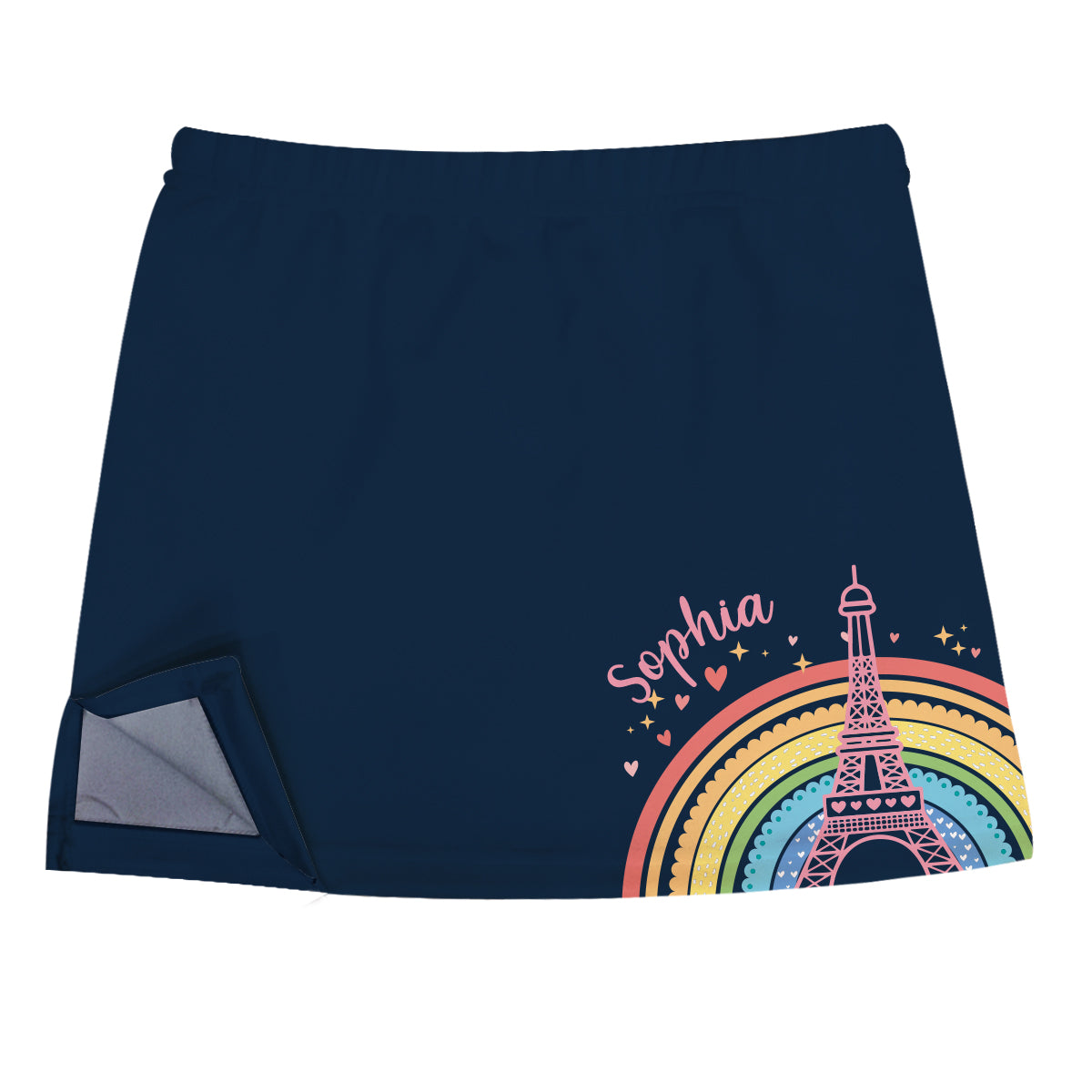 Eiffel Tower and Rainbow Name Navy Skirt Side Vents