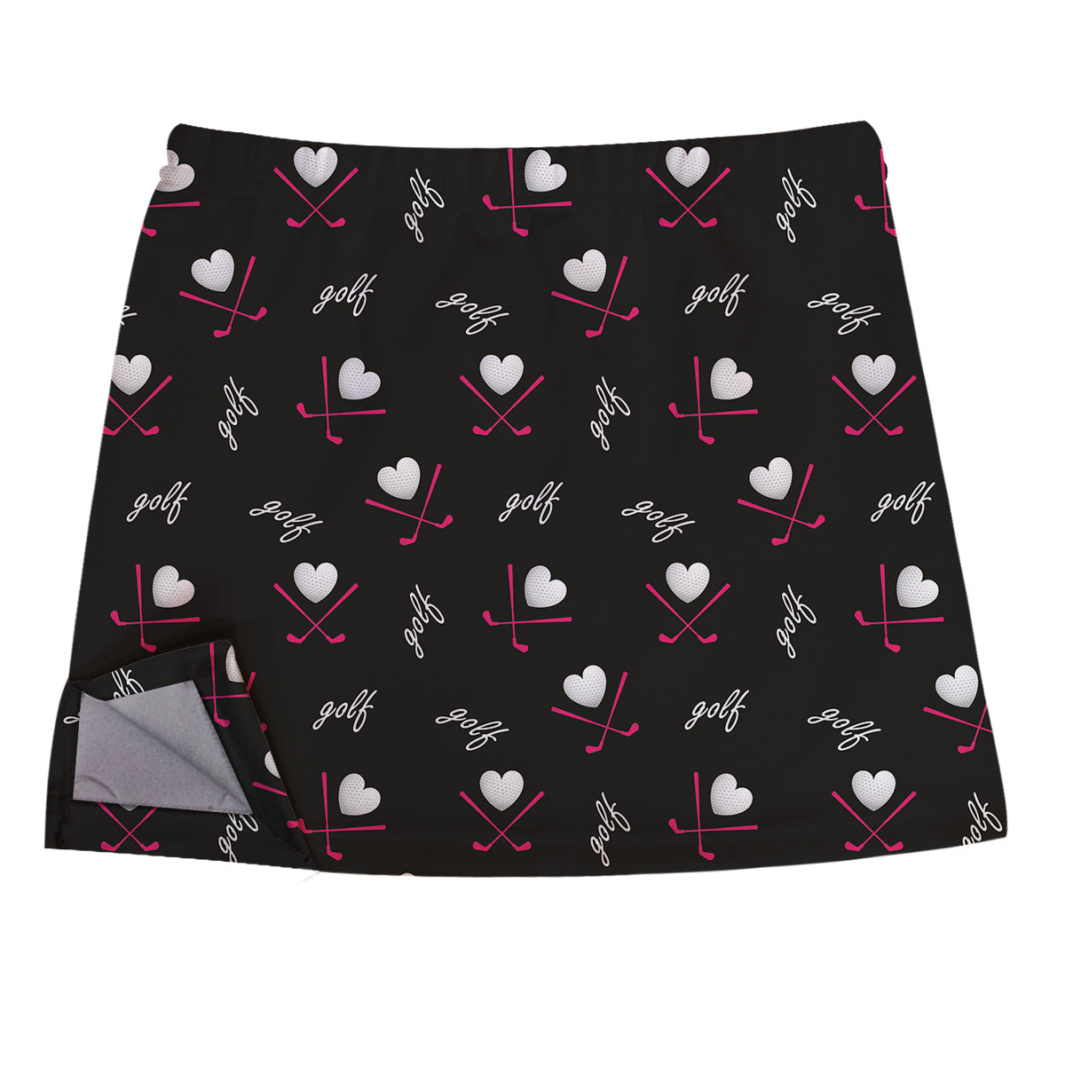 Golf And Heart Print Black Skirt With Side Vents - Wimziy&Co.