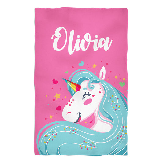 Happy Unicorn Personalized Name Pink Towel 51 x 32