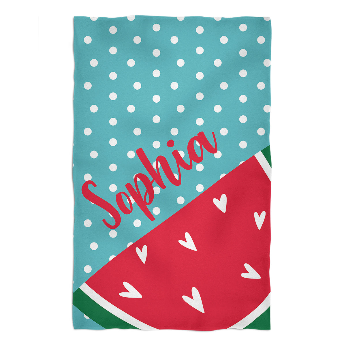 Watermelon Personalized Name Aqua Polka Dots Towel 51 x 32
