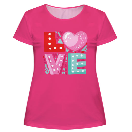 Love Heart Pink Short Sleeve Tee Shirt