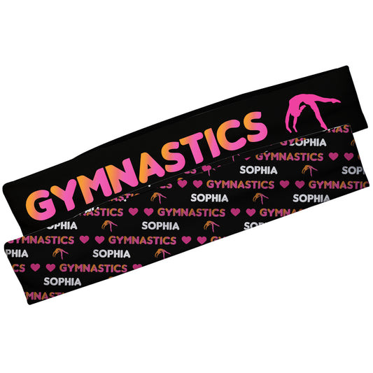 Gymnastics and Heart Name Print Black Headband Set