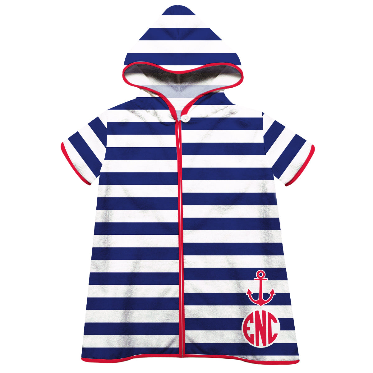 Anchor Monogram Navy and White Stripes Short Sleeve Cover Up