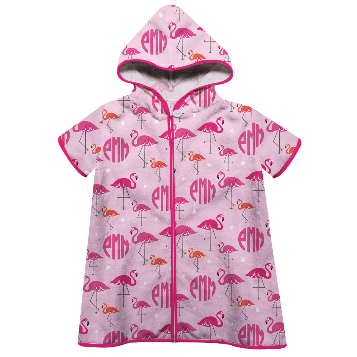 Flamingo and Monogram Print Pink Short Sleeve Cover Up
