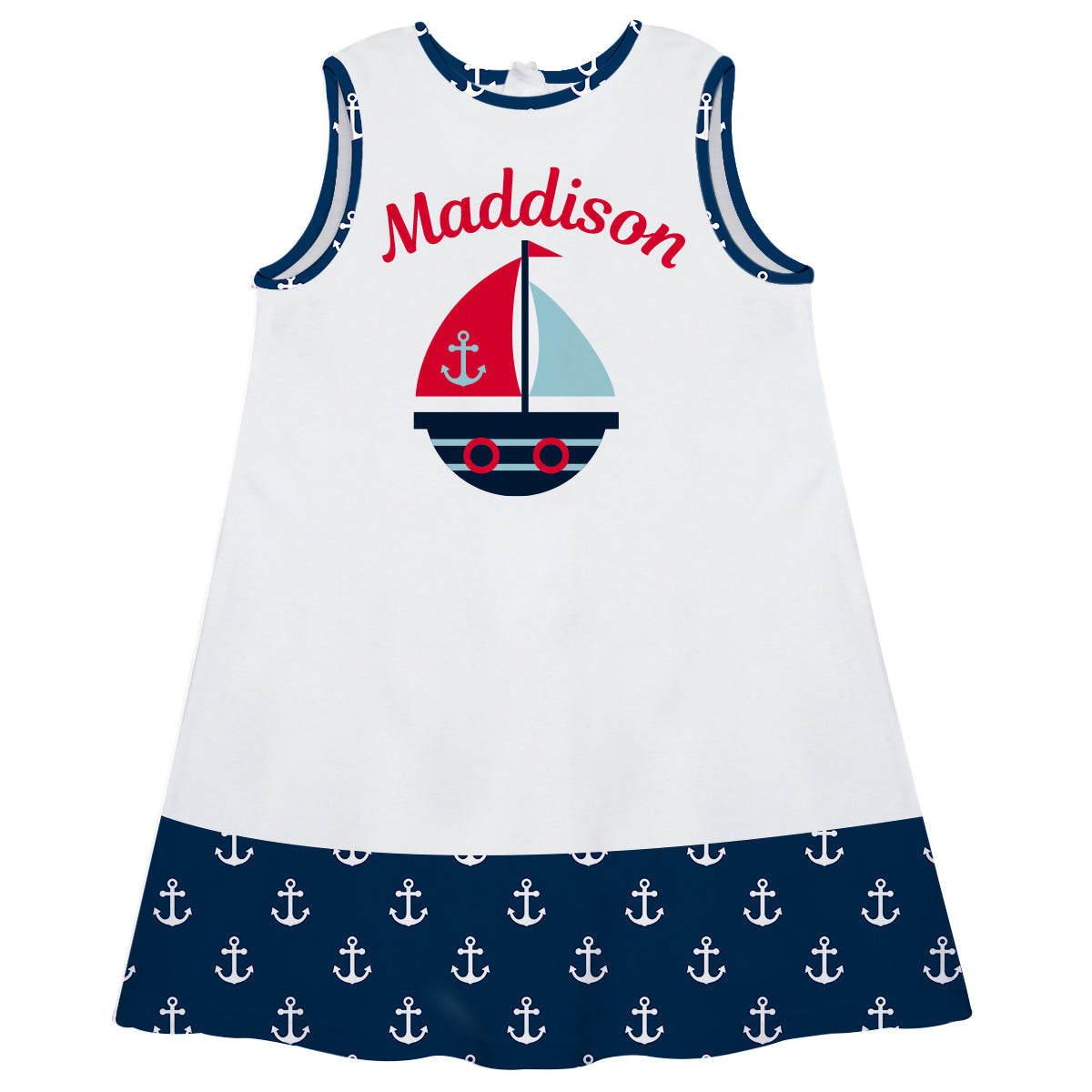 Boat Name White and Navy A Line Dress