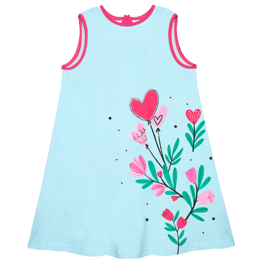 Flowers Hearts Light Blue and Pink A Lines Dress