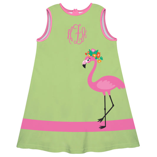 Flamingo Personalized Monogram Green A Line Dress