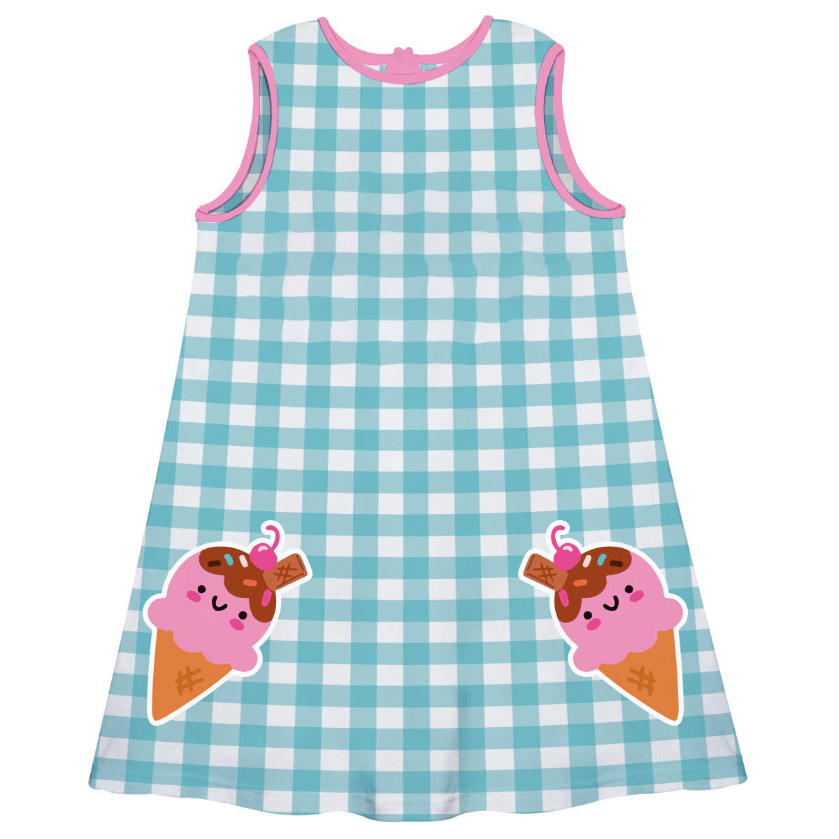 Ice Cream Personalized Name Light Blue Check A Line Dress - Wimziy&Co.