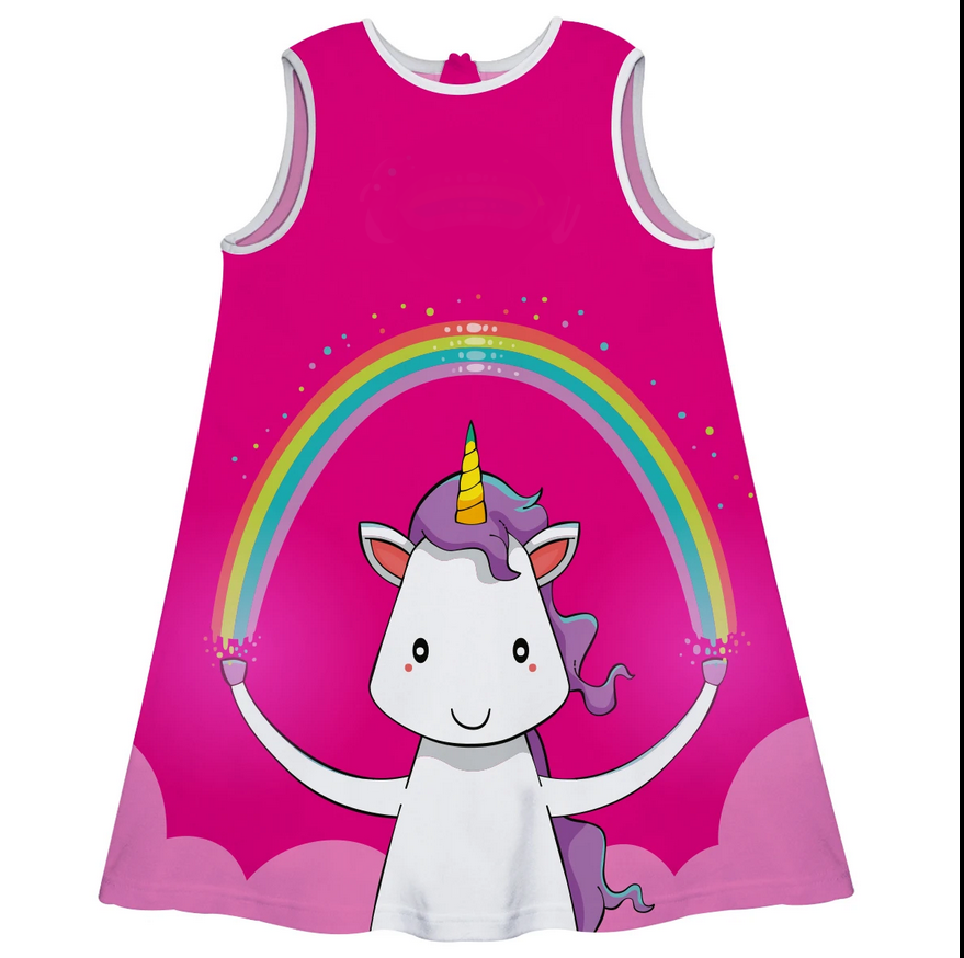 Unicorn Rainbow Name Hot Pink A Line Dress - Wimziy&Co.