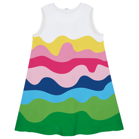 Waves Yellow Pink Blue and White  A Line Dress