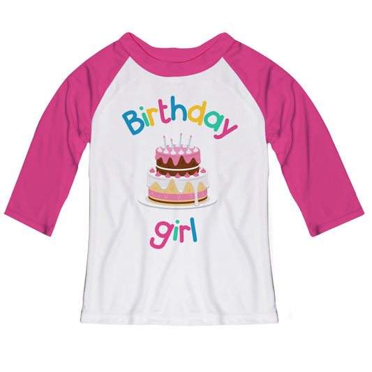 Birthday Girl White and Pink Raglan Tee Shirt 3/4 Sleeve - Wimziy&Co.