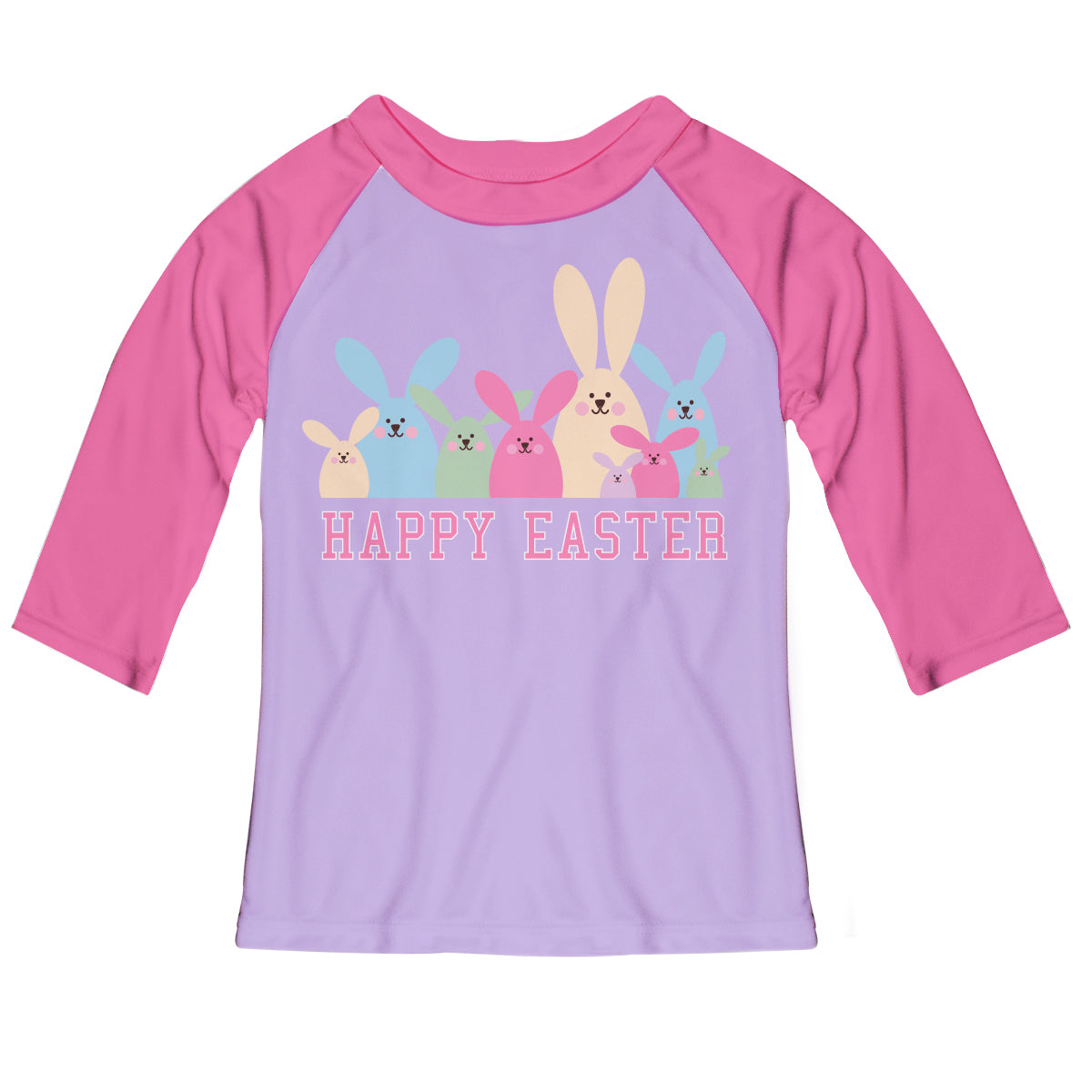 Happy Easter Purple and Pink Raglan Tee Shirt 3/4 Sleeve