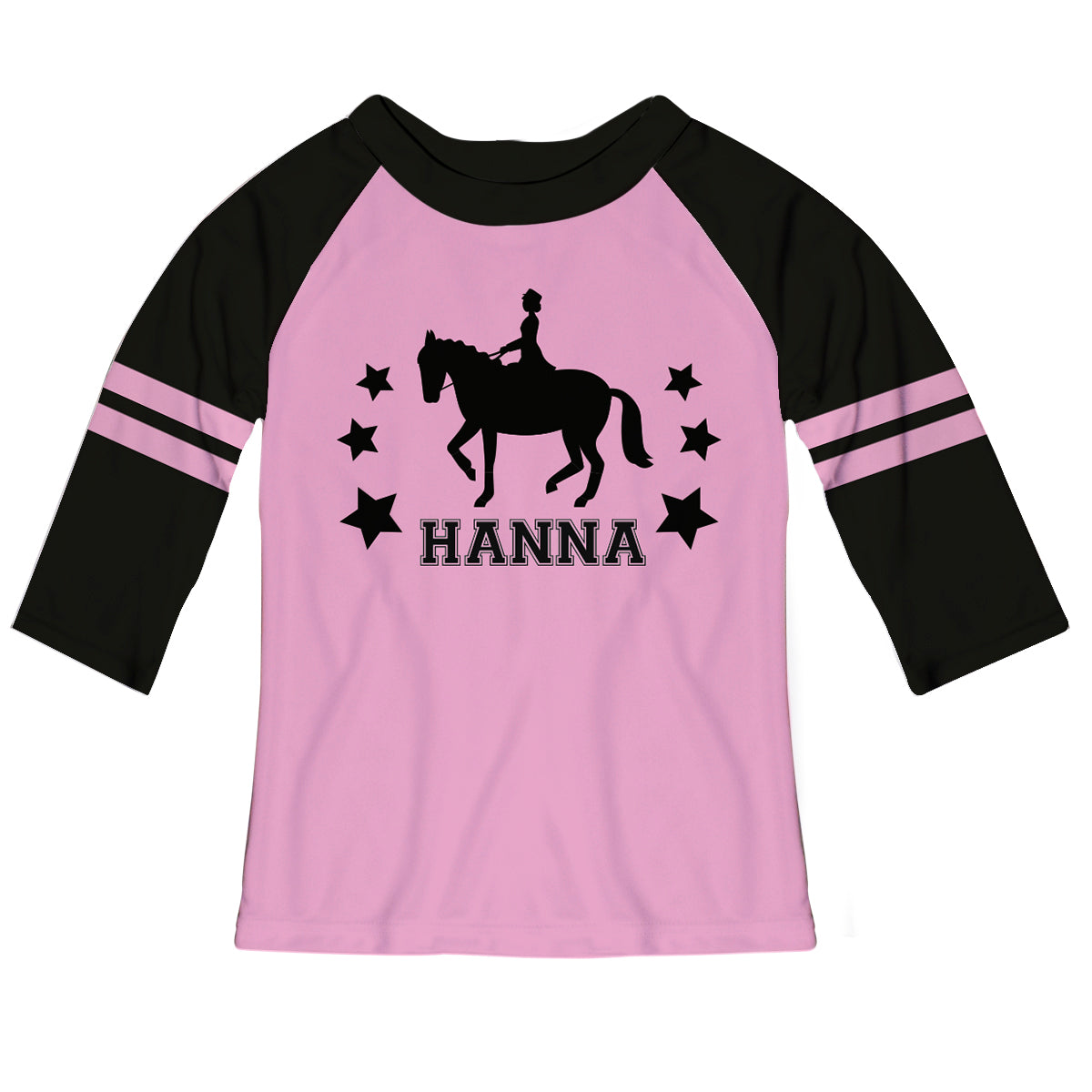 Cowgirl Personalized Name Pink and Black Raglan Tee Shirt 3/4 Sleeve - Wimziy&Co.