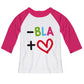 Less Blah More Love White and Pink Raglan Tee Shirt 3/4 Sleeve