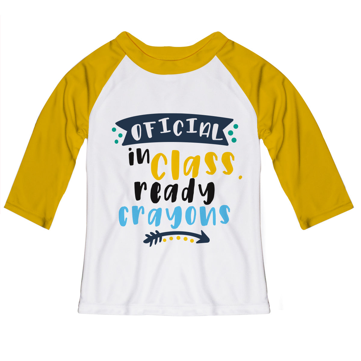 Oficcial In Class Ready Crayons White and Mustard Raglan Tee Shirt 3/4 Sleeve
