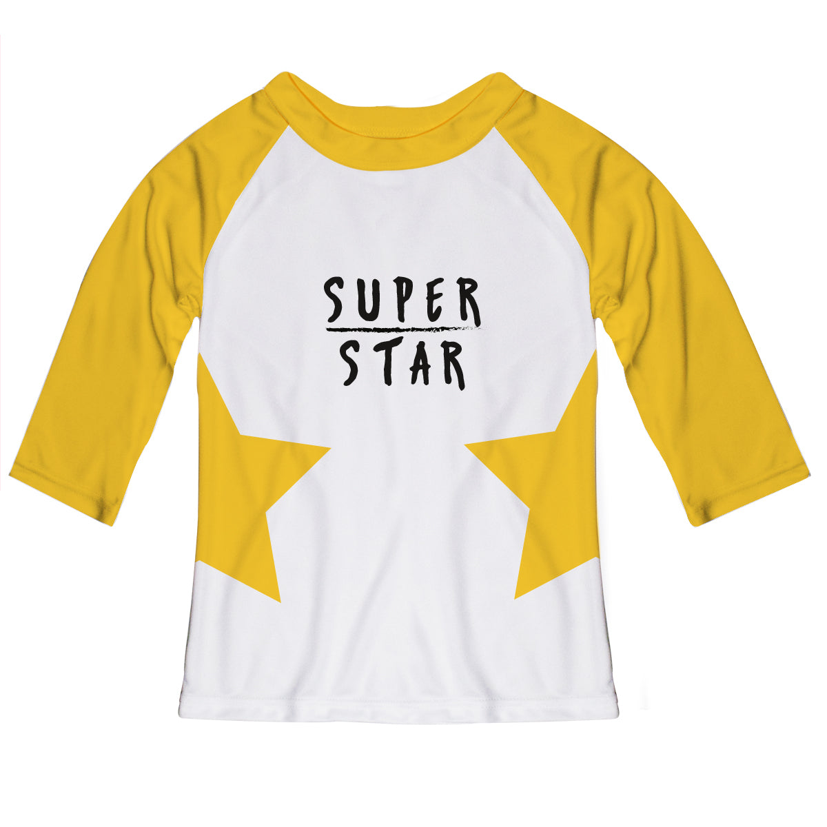 Super Star White and Yellow Raglan Tee Shirt 3/4 Sleeve
