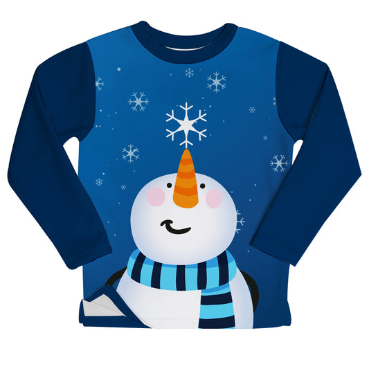Christmas Snowman Blue Fleece Sweatshirt With Side Vents