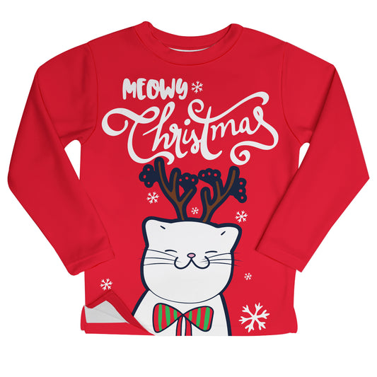 Meows Christmas Red Fleece Sweastshirt With Side Vents