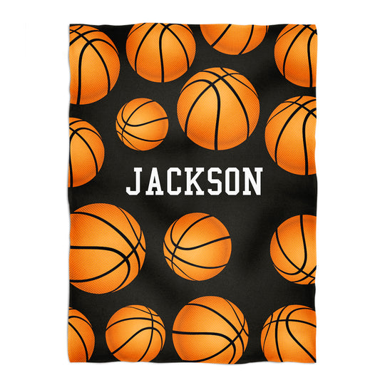Basketball Balls Print Personalized Name Black Fleece Blanket 40 x 58