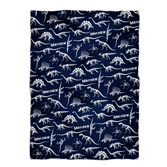 Dinosaurs Print Name Navy Fleece Blanket 40 x 58