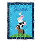 Farm Animal Personalized Name Blue Fleece Blanket 40x 58