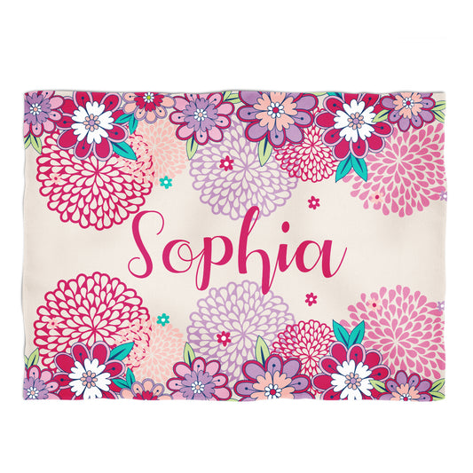 Floral Personalized Name Beige Plush Minky Throw 38 x 47