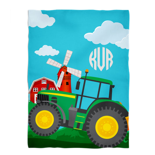 Farm Tractor Personalized Monogram Blue Fleece Blanket 48 x 58