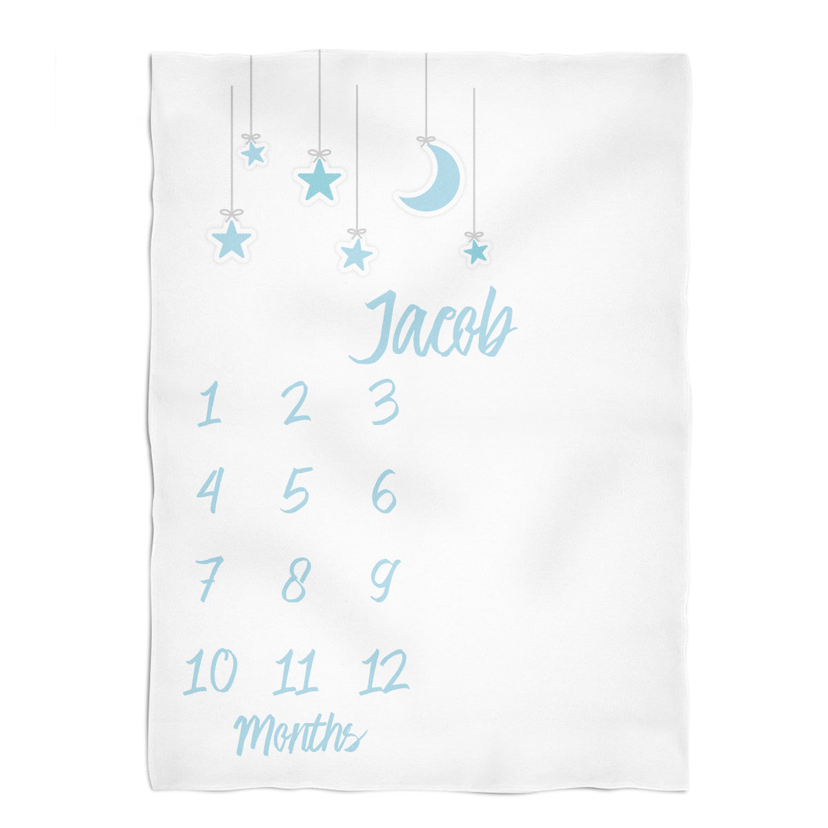 Moon and Stars Personalized Name White Baby Months Plush Minky Throw 38 x 47