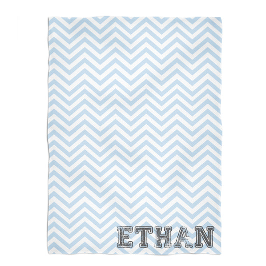 Personalized Name White and Light Blue Plush Minky Throw 38 x 47