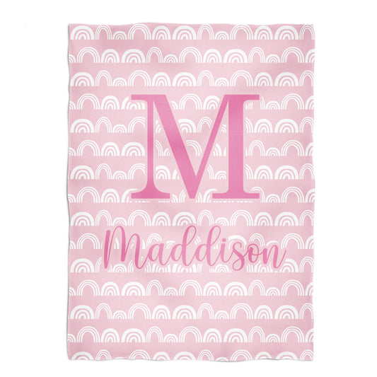 Rainbow Personalized Initial and Name Pink Plush Minky Throw 38 x 47