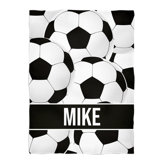 Soccer Ball Print Personalized Name White And Black Fleece Blanket 40 x 58