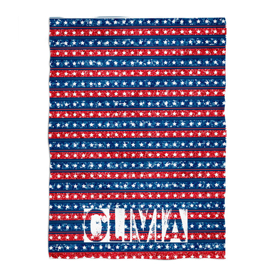 Stars Stripes Personalized Name Blue and Red Fleece Blanket 40 x 58