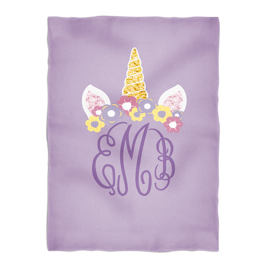 Unicorn Crown Monogram Purple Fleece Blanket 40 x 58