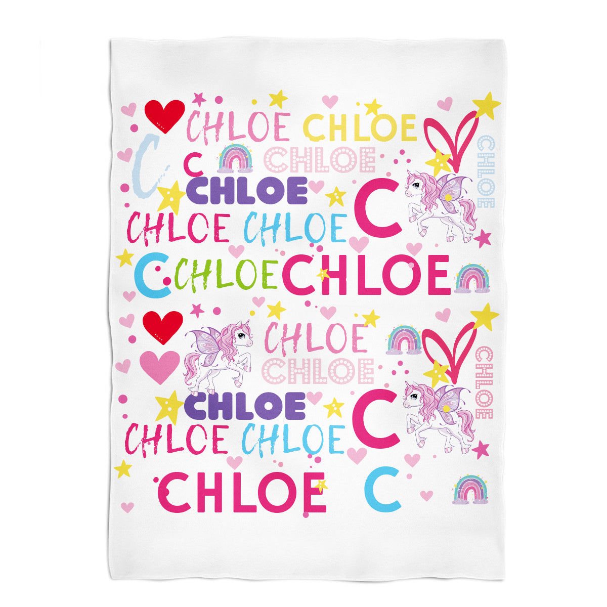 Unicorn Personalized Initial and Name White Fleece Blanket 40 x 58