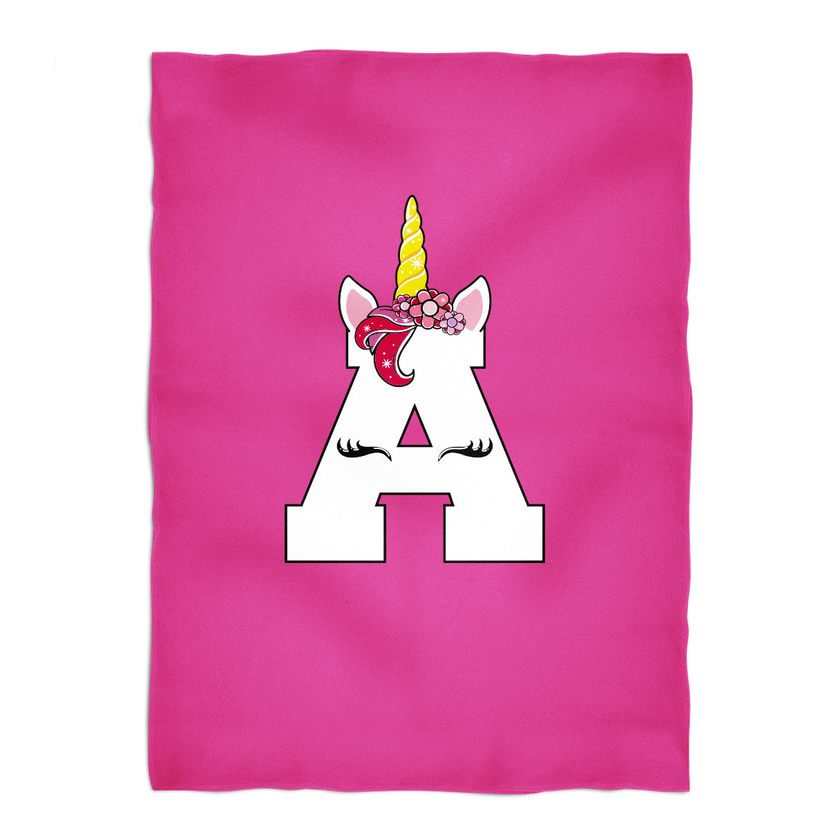 Unicorn Personalized Initial Name Pink Fleece Blanket 40 x 58