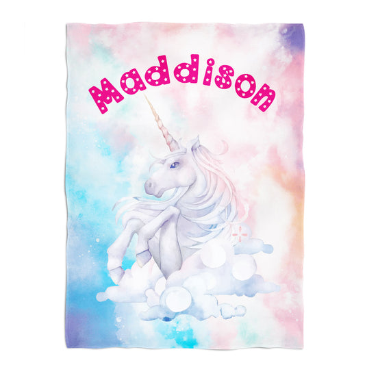Unicorn and Clouds Personalized Name Rainbow Colors Degrade Plush Minky Throw 38 x 47