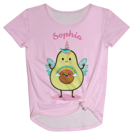 Avocado Personalized Name Light Pink Knot Top