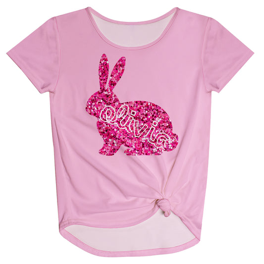 Glitter Bunny Personalized Name Pink Knot Top