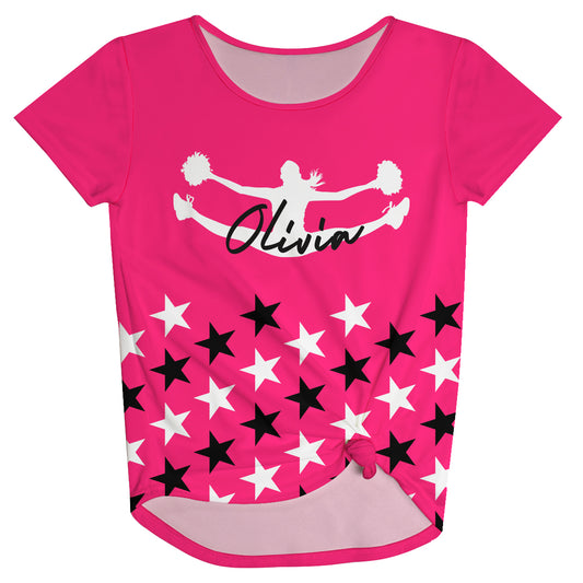 Cheerleader Personalized Name Hot Pink Knot Top