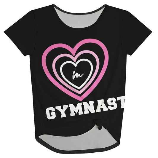 Gymnast Heart Personalized Initial Name Black Knot Top