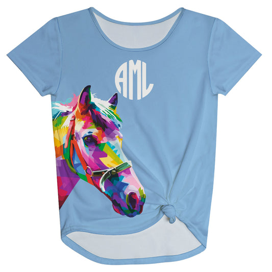 Horse Personalized Monogram Light Blue Knot Top