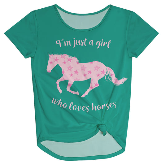 I am Just A Girl Who Loves Horses Green Knot Top