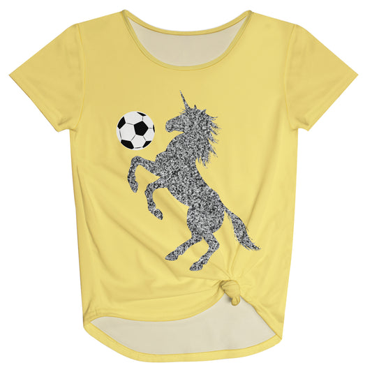 Soccer Unicorn Yellow Knot Top