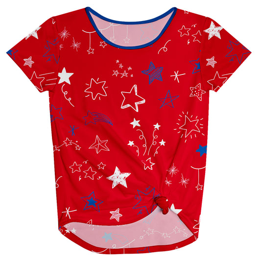 Shooting Stars Print Red Knot Top