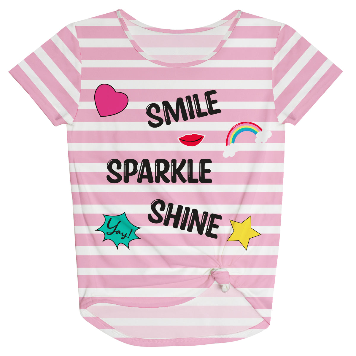 Smile Sparkle Shine White and Pink Stripes Knot Top