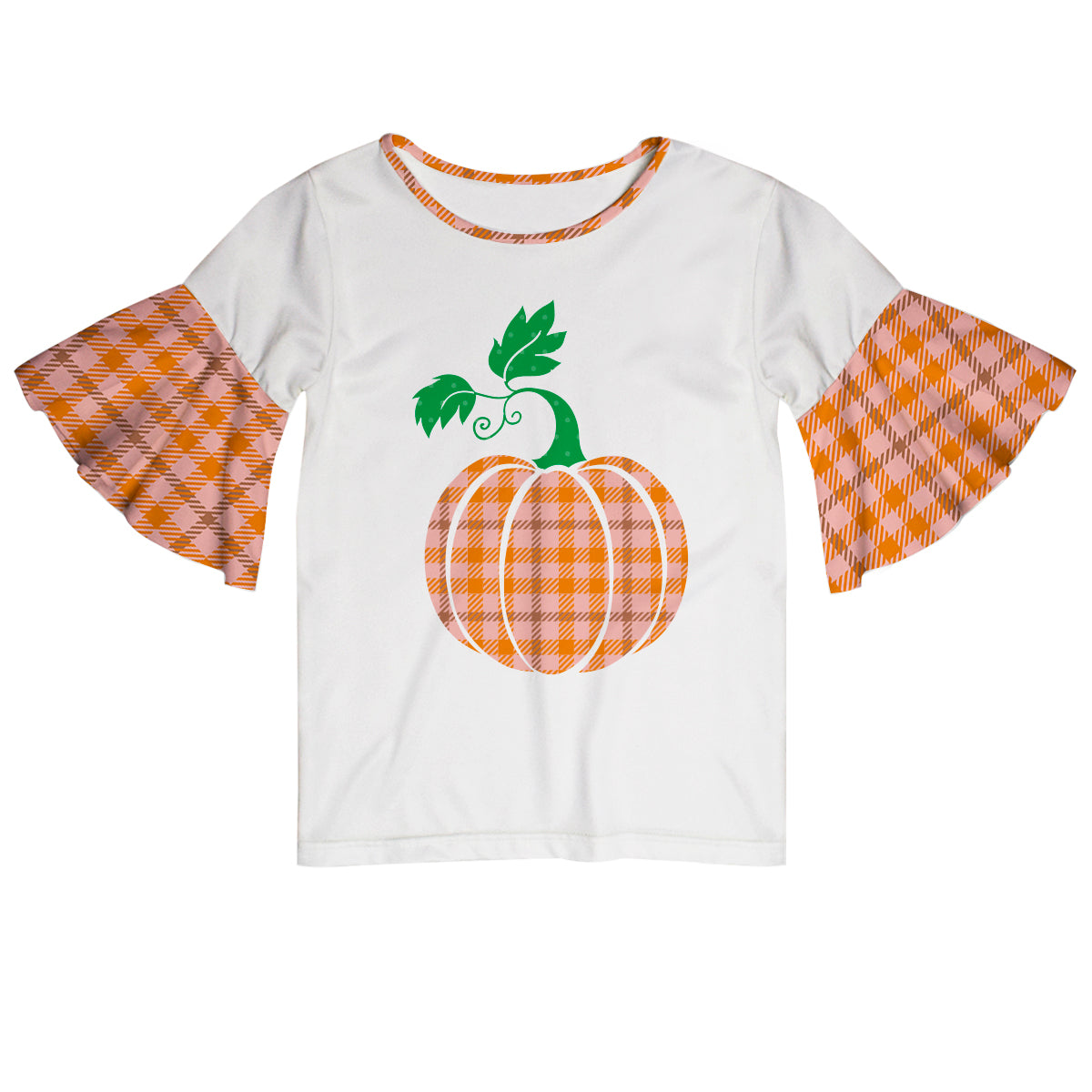 Pumpkin White And Orange Short Sleeve Ruffle Top
