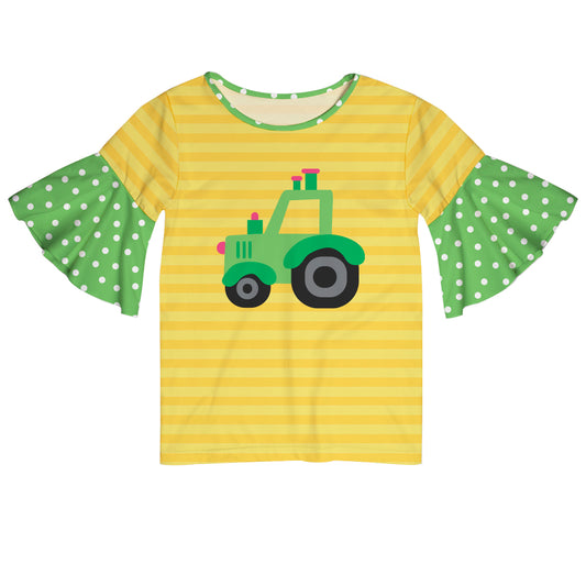 Tractor Yellow and Green Short Sleeve Ruffle Top