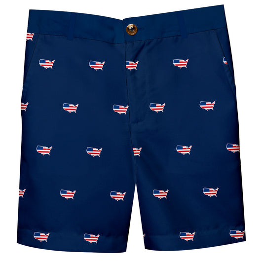 USA Map Print Navy Structured Short