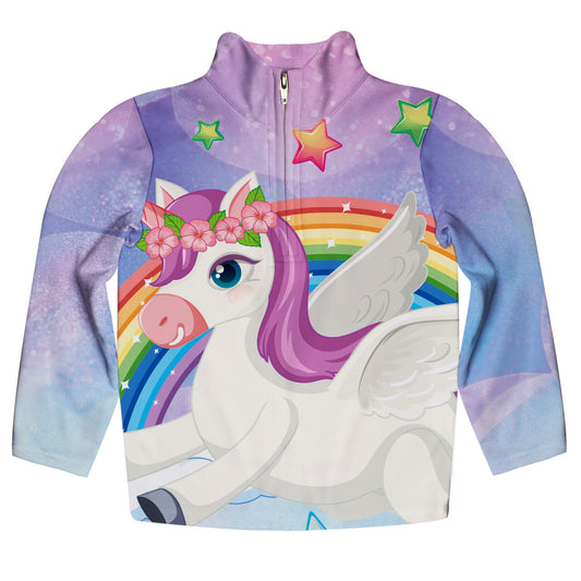 Unicorn Personalized Name Purple and Blue Weight 1/4 Zip Pullover